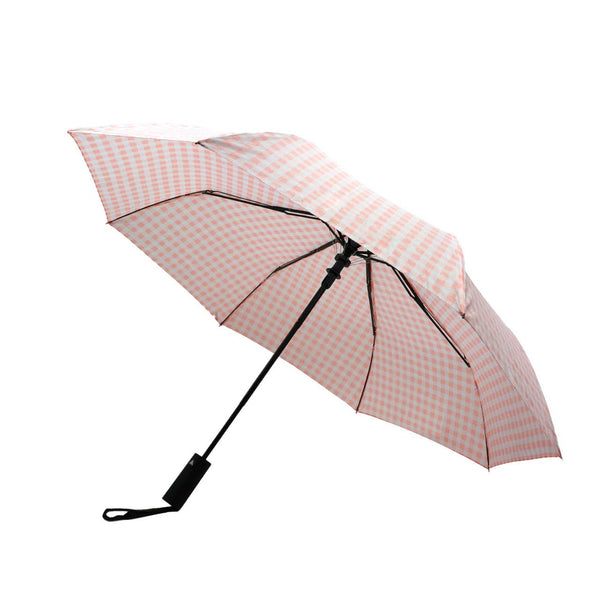 Pink Gingham Auto Open Compact Umbrella