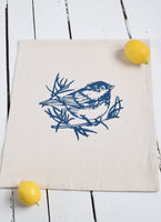 Hearth and Harrow - Organic Cotton Chickadee Tea Towel in Navy Blue