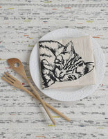 Hearth and Harrow - Organic Cotton Sleeping Cat Tea Towel in Black - Kitty Towel