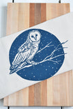 Organic Cotton Barn Owl Tea Towel in Navy