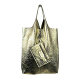 Chenson & Gorett - Women's Leather Shopper Bag with Shiny Effect January Promo: Silver