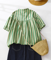 Whisper Mint - Striped Shirt | Short Sleeve Doll Blouse for Women |4 pcs