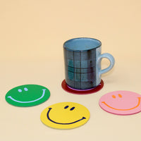 Ark Colour Design - Happy Face Smilie Leather Coasters - Set of 4