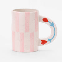 Ceramic Mug with Hand-painted Pink Stripe-Coffee Mug-14oz