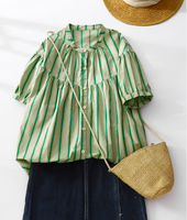Whisper Mint - Striped Shirt | Short Sleeve Doll Blouse for Women |4 pcs