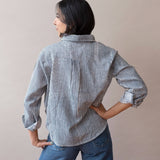 Pali Top- Stripes Navy in Double Cotton Gauze