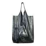 Chenson & Gorett - Women's Leather Shopper Bag with Shiny Effect January Promo: Silver