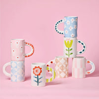 Ceramic Mug with Hand-painted Pink Stripe-Coffee Mug-14oz