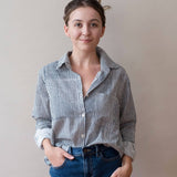 Pali Top- Stripes Navy in Double Cotton Gauze