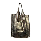 Chenson & Gorett - Women's Leather Shopper Bag with Shiny Effect January Promo: Silver