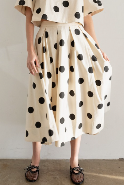 Polka Dot Pleated Midi Skirt