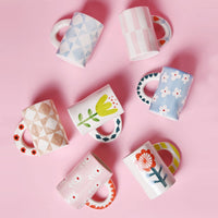 Ceramic Mug with Hand-painted Pink Stripe-Coffee Mug-14oz