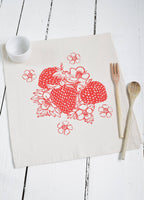 Hearth and Harrow - Strawberry Tea Towel - Organic Cotton - Red - Fruit Print