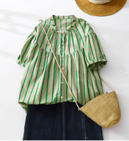 Whisper Mint - Striped Shirt | Short Sleeve Doll Blouse for Women |4 pcs