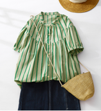 Whisper Mint - Striped Shirt | Short Sleeve Doll Blouse for Women |4 pcs