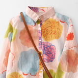 Whisper Mint - Vintage Floral Long-Sleeve Shirt| Loose-Fit Blouse| 4 pcs