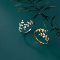 Perimade & Co. LLC - Gold Olive Tree Leaf Branch Band Ring in 925 Sterling Silver