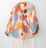 Whisper Mint - Vintage Floral Long-Sleeve Shirt| Loose-Fit Blouse| 4 pcs