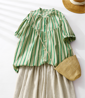 Whisper Mint - Striped Shirt | Short Sleeve Doll Blouse for Women |4 pcs