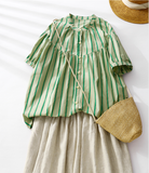 Whisper Mint - Striped Shirt | Short Sleeve Doll Blouse for Women |4 pcs