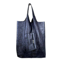 Chenson & Gorett - Women's Leather Shopper Bag with Shiny Effect January Promo: Silver