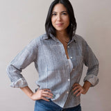 Pali Top- Stripes Navy in Double Cotton Gauze