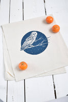 Organic Cotton Barn Owl Tea Towel in Navy