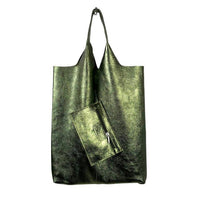 Chenson & Gorett - Women's Leather Shopper Bag with Shiny Effect January Promo: Silver