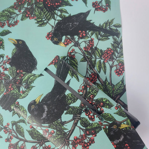 Rachel Meehan, pictures and words... - Flat Gift Wrapping Paper - Blackbird and Berries