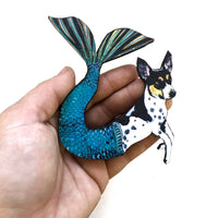 Pergamo Paper Goods - Rat Terrier Mermaid Wood Magnet - Dog Magnet