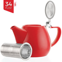 TEALYRA / LUXBE - Jove Red Porcelain Teapot With Infuser 34oz