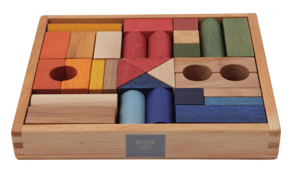 Wooden Story - Wooden Blocks In Tray - 30 pcs Rainbow