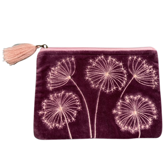 Chloe & Lex - Queen Annes on Plum Velvet Coin Purse/Pouch