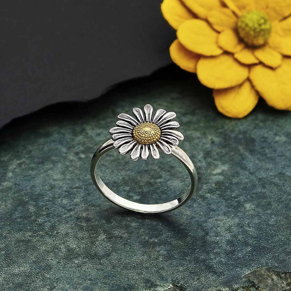 Nina Designs - Sterling Silver Daisy Ring with Bronze Center