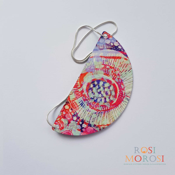 Rosimorosi - Printed Aluminium Arc Pendant Necklace - Floral Explosion