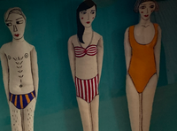 Summer Bathers Handmade Art Dolls in Frame