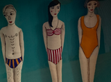 Summer Bathers Handmade Art Dolls in Frame