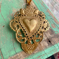 Love and Honor Jesus LLC - Antiqued Brass Sacred Heart Ornament: Small