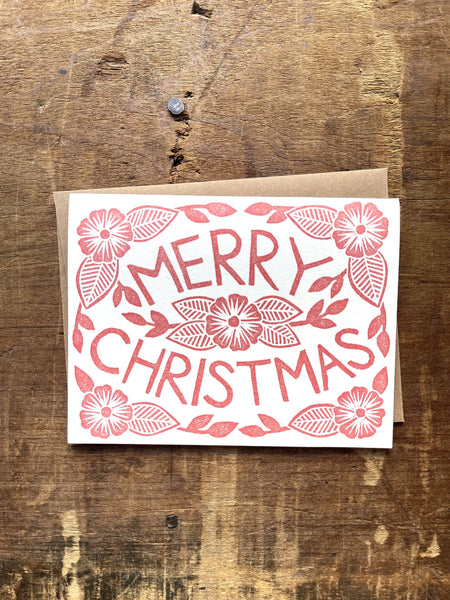 Red & White "Merry Christmas" Block Printed Holiday Card