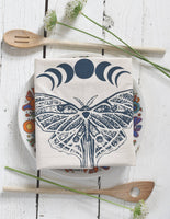 Organic Cotton Luna Moth Tea Towel: Navy blue