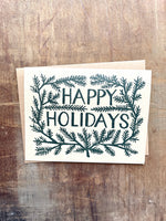 Black Pine Bows "Happy Holidays" Block Printed Holiday Cards