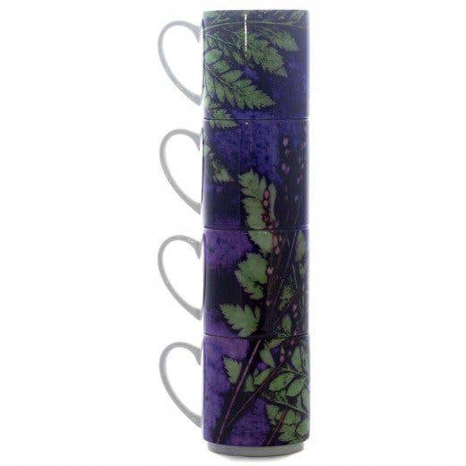 Plum Fern | Green & Purple Stacking Mug, Set of 4