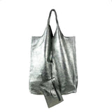 Chenson & Gorett - Women's Leather Shopper Bag with Shiny Effect January Promo: Silver