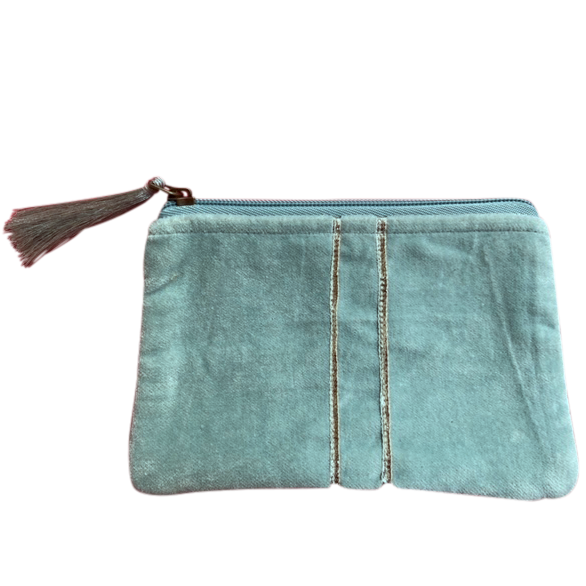 Chloe & Lex - Velvet Pouch Turquoise with Silver Stripes