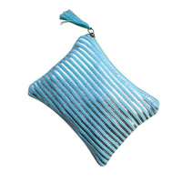 Chloe & Lex - Silver Turquoise Stripes Medium Pouch