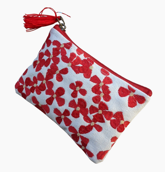 Red White Floral Coin Purse