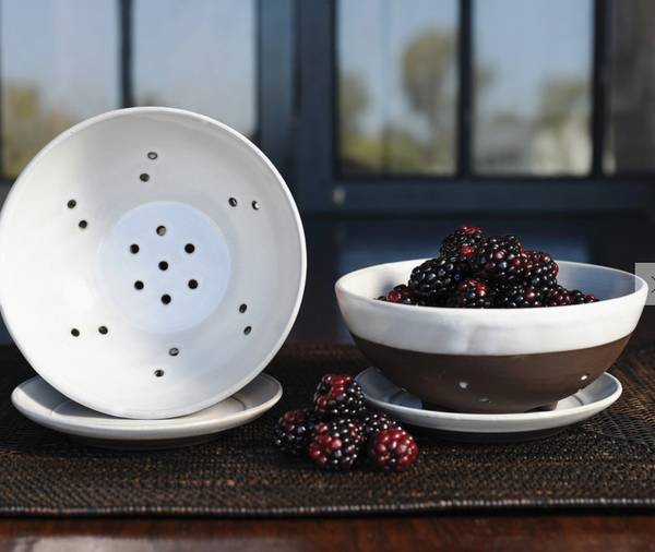 Ceramic Berry Bowl & Saucer - Partial Glaze