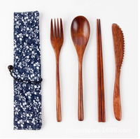 Portable Wooden Cutlery in Cloth Bag