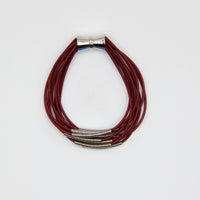 Red Wire Bracelet With Silver Tube Slides With Magnet