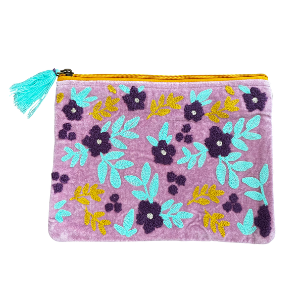 Chloe & Lex - Floral Embroidery on Lavender Pouch